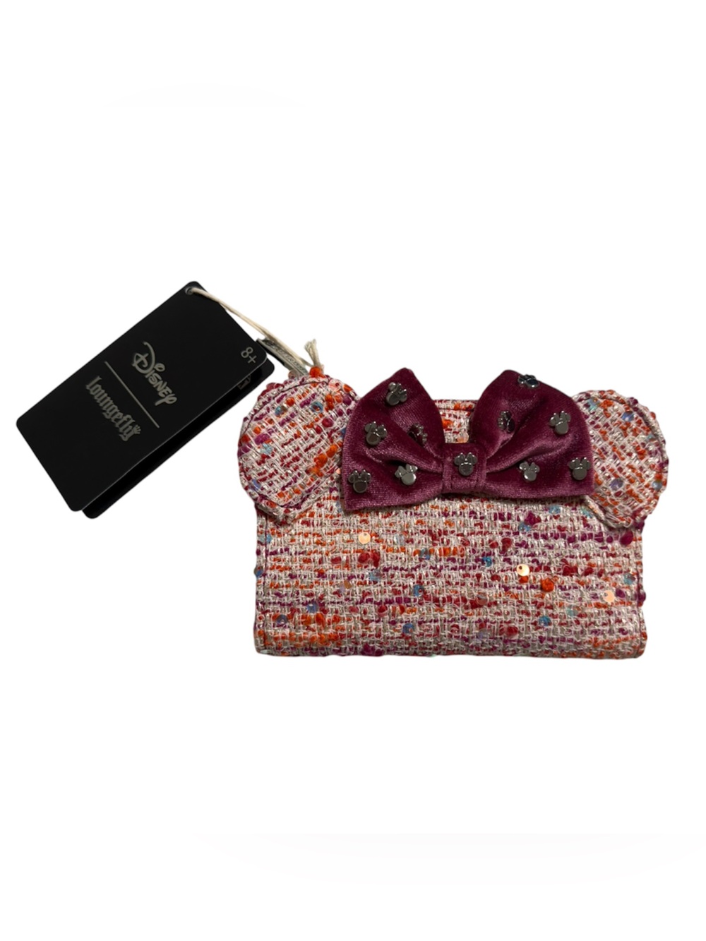 Loungefly Disney Minnie Mouse Boucle Tweed Wallet Burgundy Velvet Bow NWT